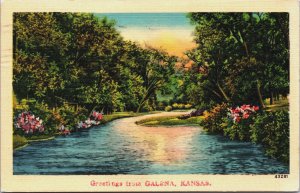 Greetings From Galena Kansas Linen Postcard C118