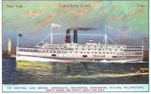 New York - Troy Poster Type Passenger Steam Ship Trojan Citizens Line Postcard