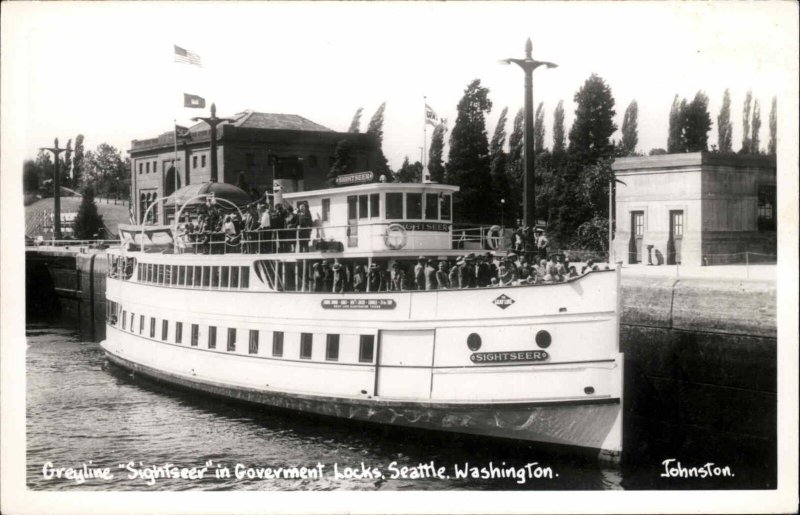 SEATTLE WA Greyline Sightseer in Government Locks REAL PHOTO Old Postcard