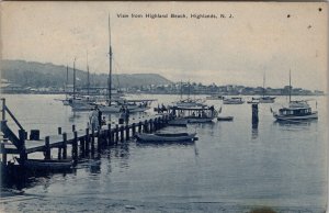 Highlands NJ View from Highland Beach Pier Victorians Waterfront Postcard Z15