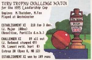 1995 Conservative Party Cricket Match Political Comic Postcard