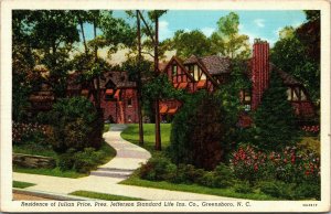 Vtg Greensboro NC Julian Price Residence Jefferson Standard Life 1940 Postcard