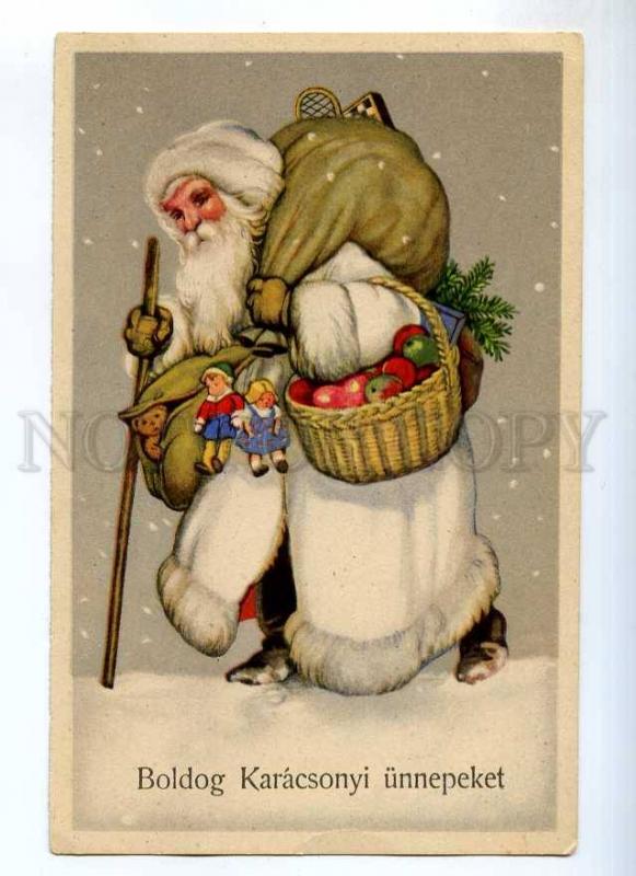 234852 White-Robed SANTA CLAUS w/ TENNIS & CHESS Vintage PC