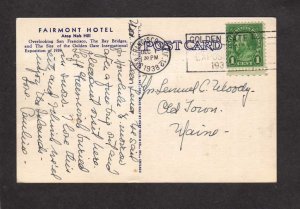 CA Fairmont Hotel Nob Hill San Francisco California Linen Postcard