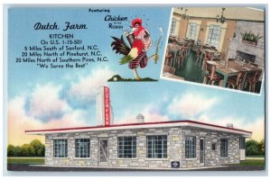 Sanford North Carolina Postcard Dutch Farm Chicken Rough c1940 Vintage Antique