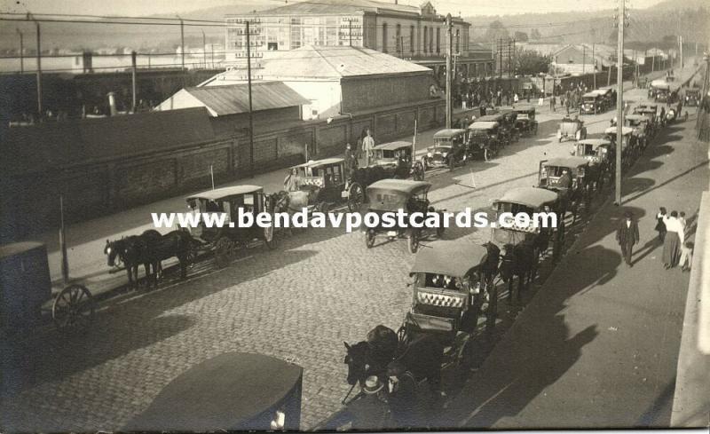 chile, VALDIVIA, Estacion, Railway Station, Old Cars, Horse Carts (1920s) RPPC