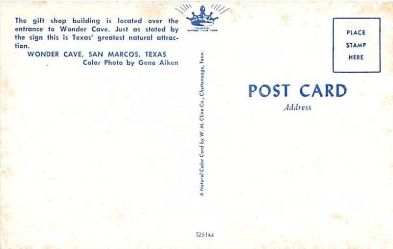 SAN MARCOS TEXAS WONDER CAVE ENTRANCE POSTCARD c1950s CARS ROADSIDE ATTRACTION