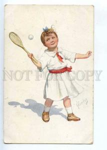 244479 Girl play TENNIS by FEIERTAG Vintage B.K.W.I. #711-3 PC