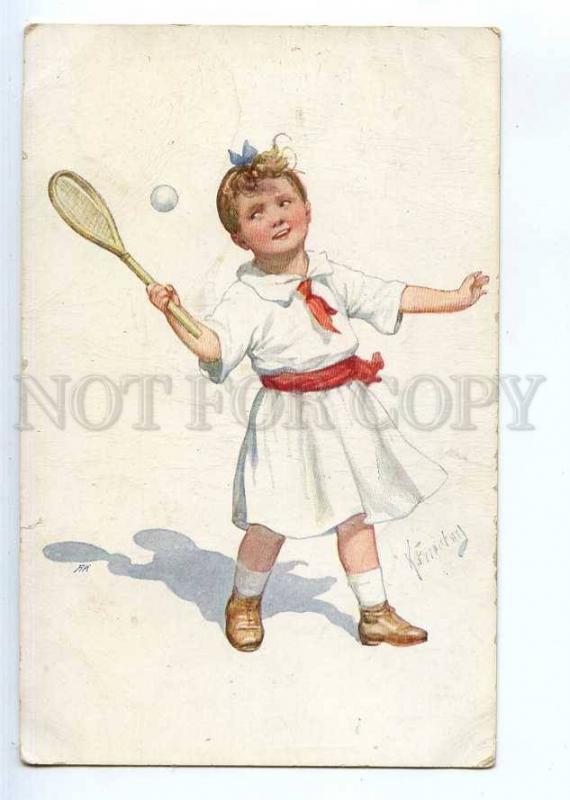 244479 Girl play TENNIS by FEIERTAG Vintage B.K.W.I. #711-3 PC