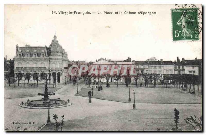 Old Postcard Vitry le Francois Bank Place and Caisse d & # 39Epargne