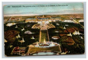 Vintage 1910's Postcard Aerial View of Versailles Gardens Fountains Paris France