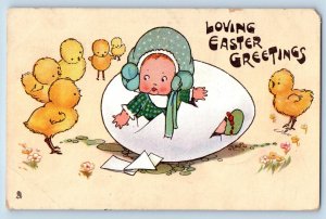 Easter Postcard Greetings Cute Baby On Hatched Egg Chicks Tuck 1961 Vintage