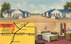 1940s Highway Hotel roadside Springfield Illinois MWM postcard 7412 interior
