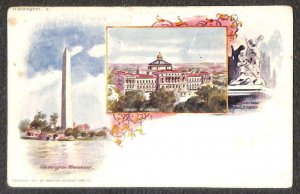 WASHINGTON MONUMENT LIBRARY OF CONGRESS SETTLEMENT WASHINGTON DC POSTCARD (1897)