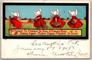 1907 Kids Going Out To Market Buying A Penny Bun & Home Again Posted Postcard