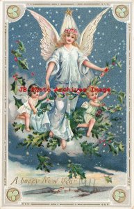 New Year, Tuck No 600-3, Angel with Children Angels with Holly