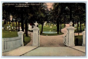 c1910 Entrance Greenwood Cemetery Gate Park Jackson Michigan MI Vintage Postcard
