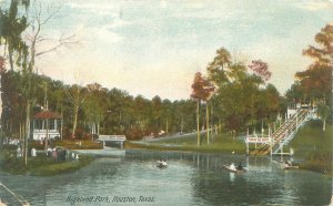 Houston Texas Highland Park Litho Postcard Unused, People in Canoes