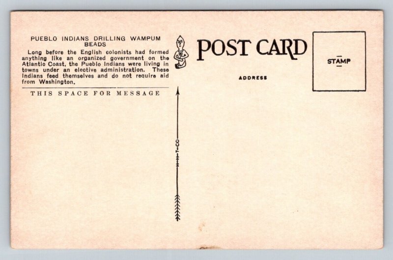 Pueblo Indians Drilling Wampum Beads    Postcard