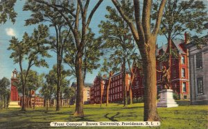 PROVIDENCE, Rhode Island RI ~ BROWN UNIVERSITY Front Campus  1954 Linen Postcard