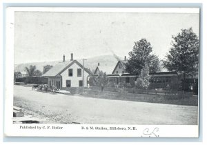 1908 B & M Station Depot Cars Hillsboro New Hampshire NH Antique Postcard 