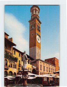 Postcard Detail vegetable market and the Lamberti Tower, Verona, Italy