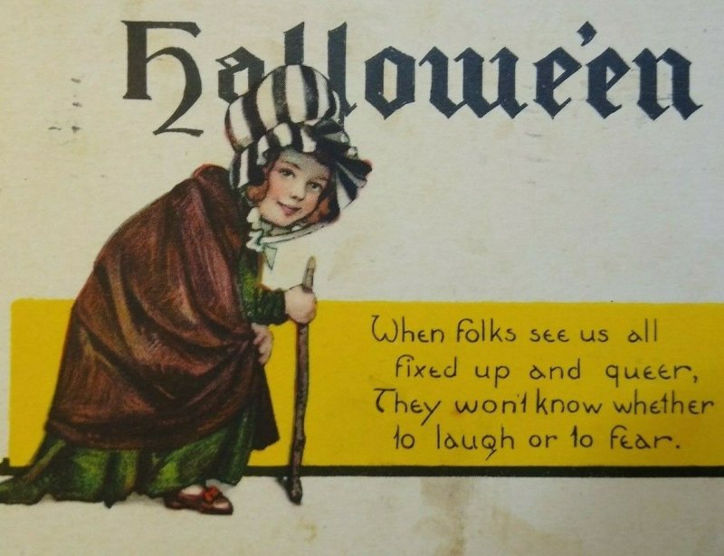 Halloween Postcard Nash Series H 425 Girl In Bonnet Wilkes Barre PA 1923