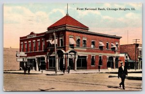 Chicago Heights Illinois~First National Bank~Grand Theatre~Fellas on Street~1912