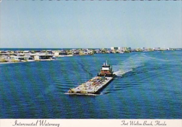 Florida Fort Walton Beach Intercoastal Waterway With Tugboat and Barge