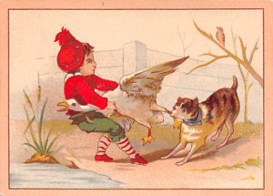 Approx. Size: 2.75 x 3.75 Boy with a goose and a dog  Late 1800's Tradecard N...