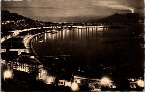 VINTAGE POSTCARD OCEANFRONT NAPLES ITALY AT NIGHT MT. VESUVIUS REAR MAILED 1939