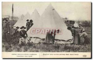 Postcard Old Army Ladies English ambulance installing their tent Nurses Health