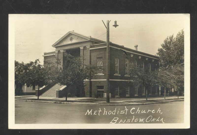 RPPC BRISTOW OKLAHOMA METHODIST CHURCH VINTAGE REAL PHOTO POSTCARD