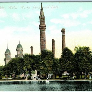 1907 Detroit, Mich. Water Works Park & Lake Litho Photo Postcard Towers A35