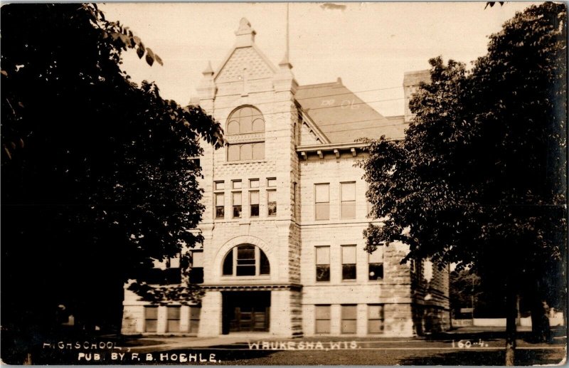 RPPC View of High School, Waukesha WI Vintage Postcard U33