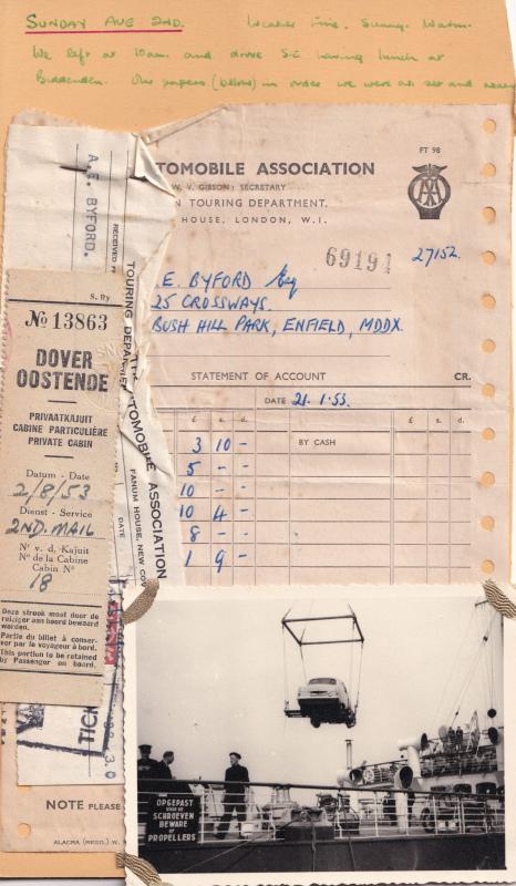 Dover Ostend Oostende 1952 Ferry Boarding AA Receipt Photo