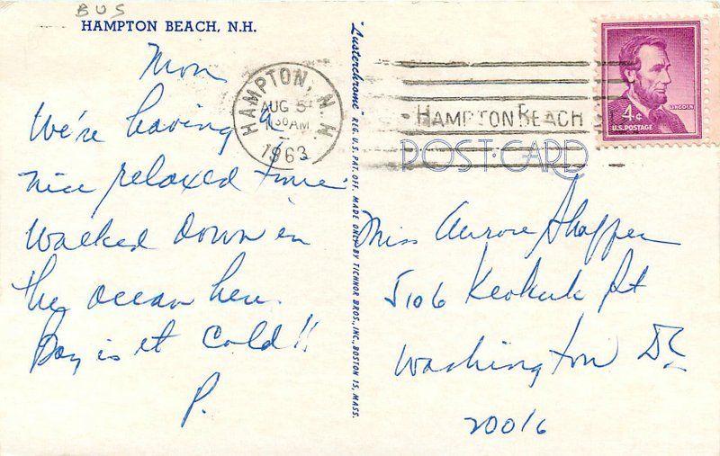 Autos Buses 1963 Hampton Beach New Hampshire Tichnor postcard 1606 