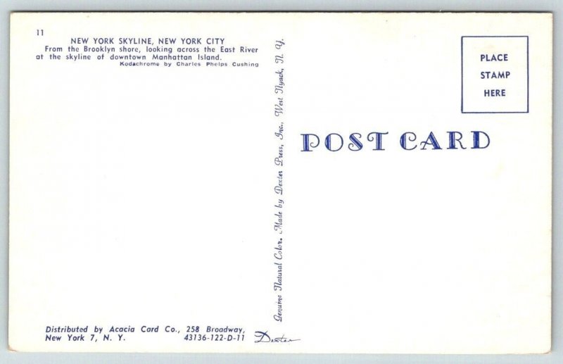 New York City Skyline  Postcard