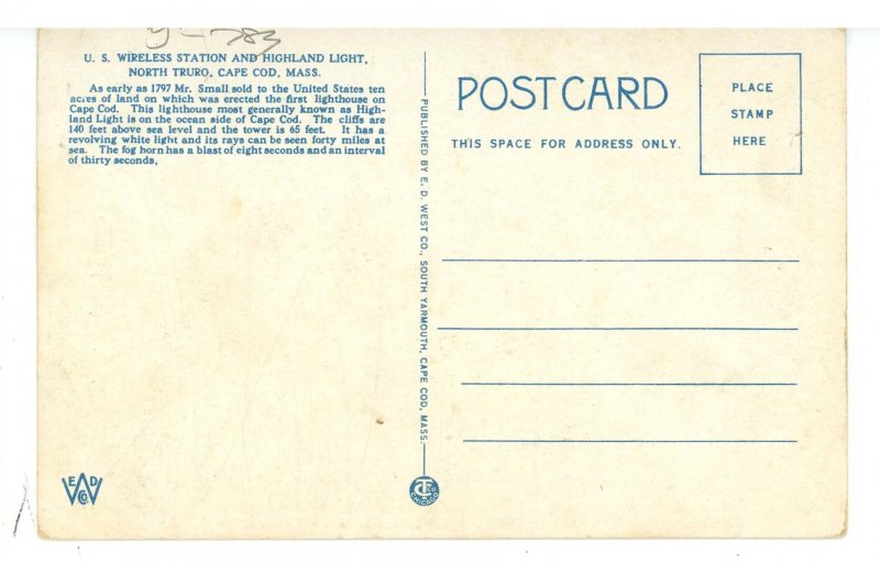 MA - Cape Cod, North Truro. Wireless Station & Highland Light House