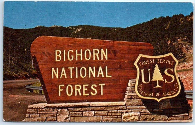 M-69541 Big Horn National Forest Sign on Highway Over the Big Horn Mountains ...