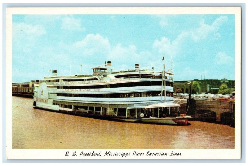 Steamer Ship S.S President Mississippi River Excursion liner LA Vintage Postcard 