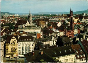 VINTAGE CONTINENTAL SIZE POSTCARD AERIAL VIEW TOWN HALL & CATHEDRAL BASEL SWISS