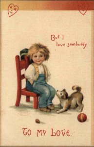 Clapsaddle Valentine Int'l Art Little Boy with Puppy Dog c1910 Vintage Postcard