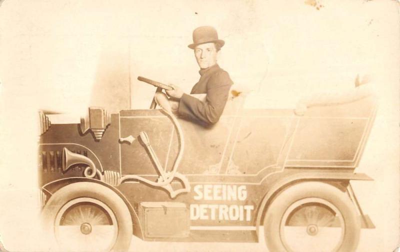 Detroit Michigan Early Auto Studio Real Photo Antique Postcard K78635