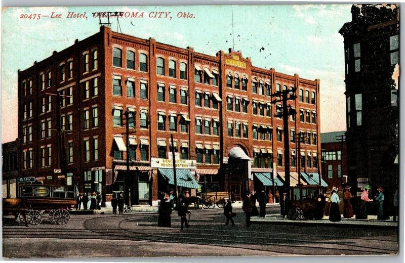 Lee Hotel, Oklahoma City, Oklahoma c1907 Street View Vintage Postcard N12
