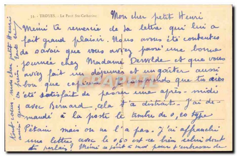 Troyes Old Postcard Pont St Catherine