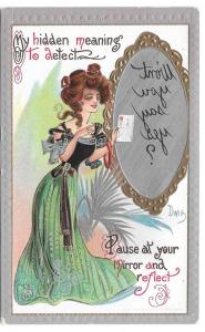 Mirror Message Kaplan 1908 Postcard Artist Signed DWIG