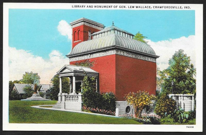 Library & Monument General Lew Wallace Crawfordsville Indiana Unused c1920s