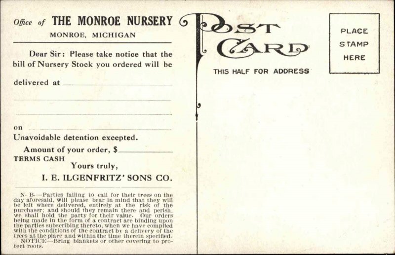 Monroe MI Nursery Multi View c1910 Advertising Postcard
