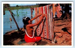 CHACO, Paraquay ~ Topless MACA INDIAN WOMAN Weaving on LOOM c1960s  Postcard